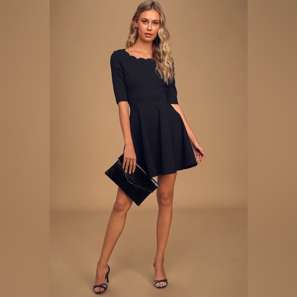 Tip the Scallops Black Scalloped Skater Dress | Size S